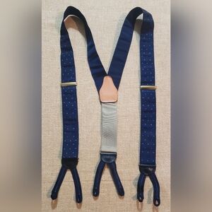 Unbranded Button Fabric Suspenders Navy/Tan Dots Office Business Braces